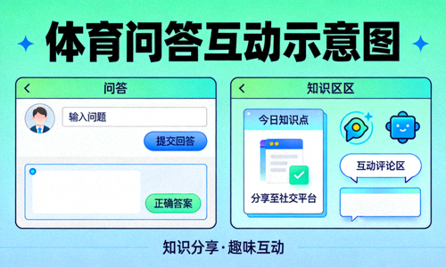 体育问答互动示意图 - 问答界面与知识分享的概念图
